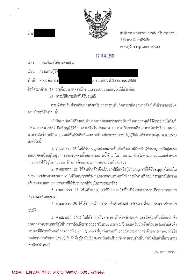 Thailand BOI Case: Feed Group Recalculates Capacity by Equipment Specifications and Replies the Same Day
